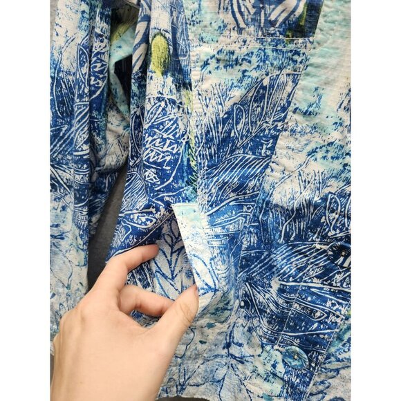 Chicos Womens Abstract Blue Button-Front Jacket 3/4 Sleeve Size 1 Cotton Blend - Picture 4 of 5